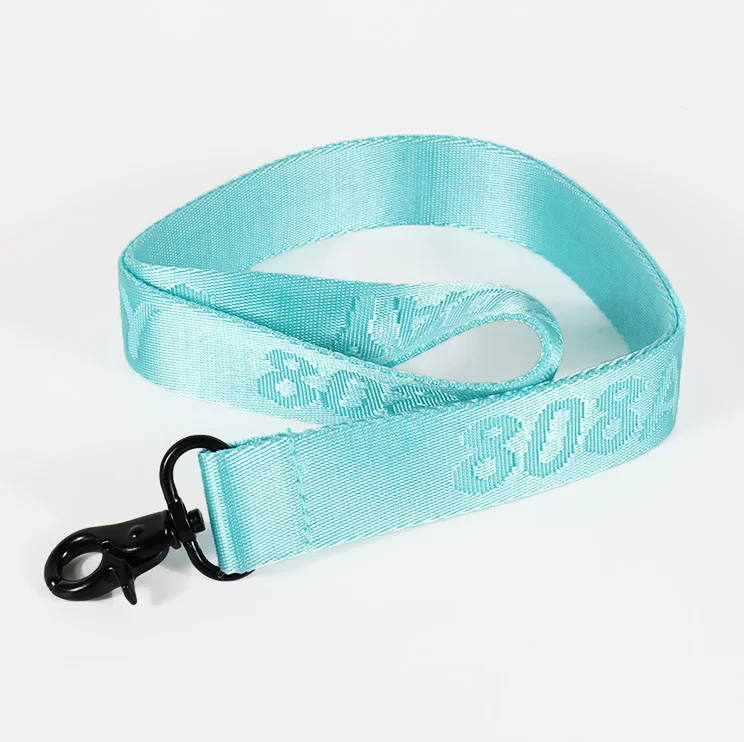 Custom High quality Woven Logo Lanyards 2.5 cm Keychain Black Nylon Lanyard with PU Leather Card