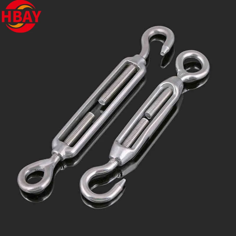 MM6 Stainless Steel 304 Hook & Hook Turnbuckles Adjustable Wire Rope Tensioner For Sun Shade Tent Installation