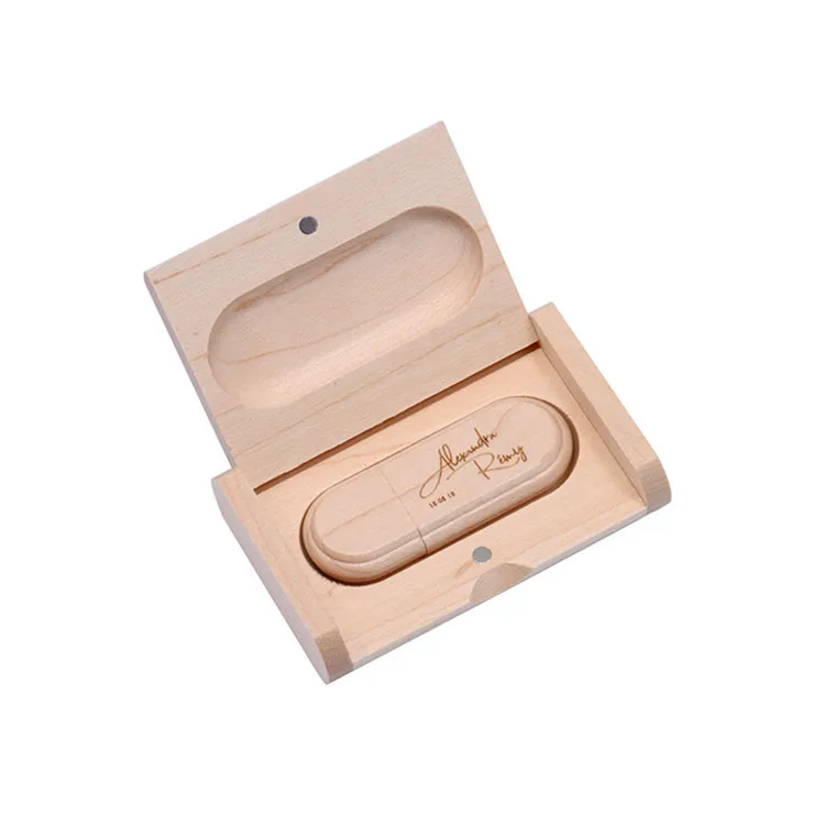Wooden  USB Flash Drive with Wooden Box U Disk with Laser Engraved logo for promotional gift