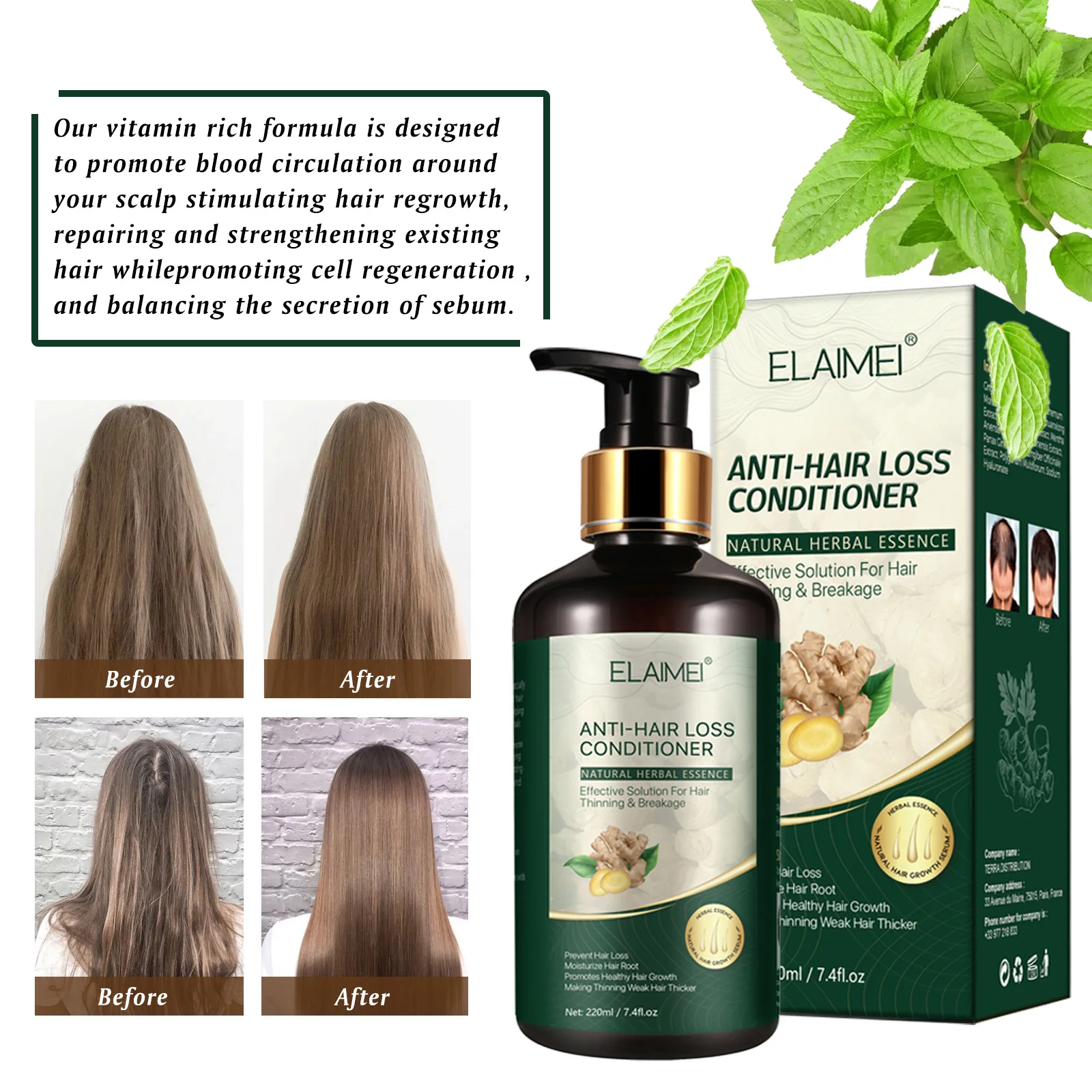 Ginger Hair Regrowth Shampoo for Women & Men Anti-Hair Loss Scalp Care Cream Treats Dry Flaky Scalp