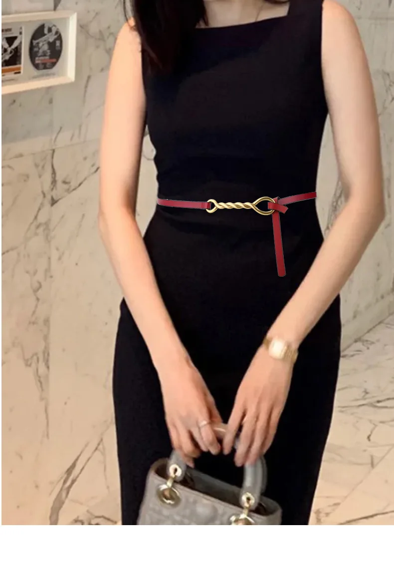 Knot Decorative Suit Thin Belt Summer Cowhide Ladies With Skirt Fashion Versatile Waist Seal Leather Small Belt