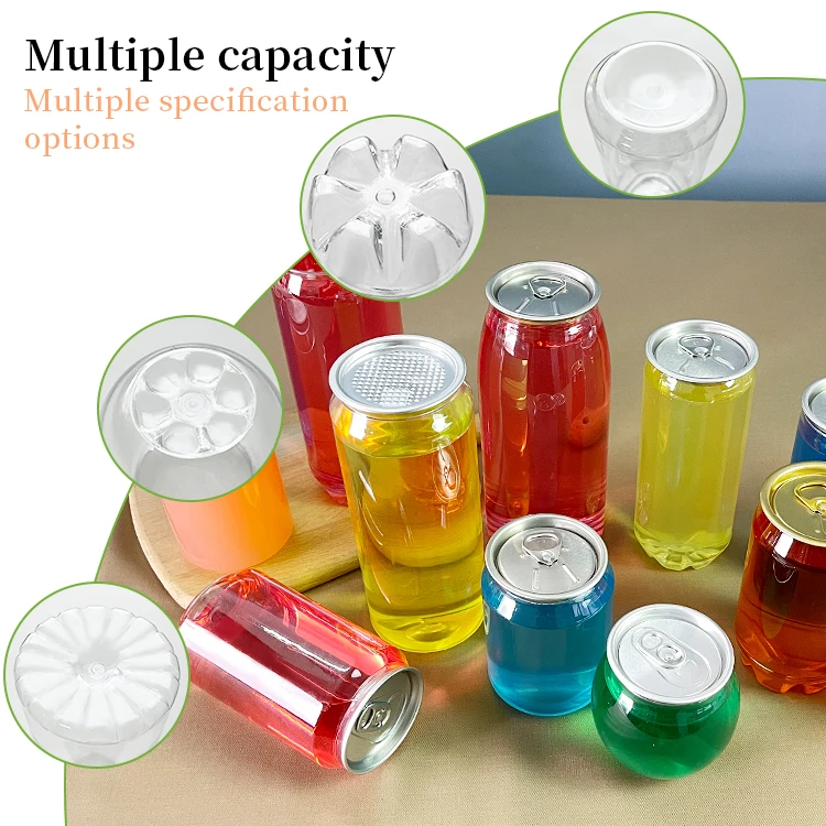 210ml/250ml/350ml/500ml/650ml Clear Plastic Beverage Bottles Transparent Empty Soda Bottles With Aluminum Lid Airtight