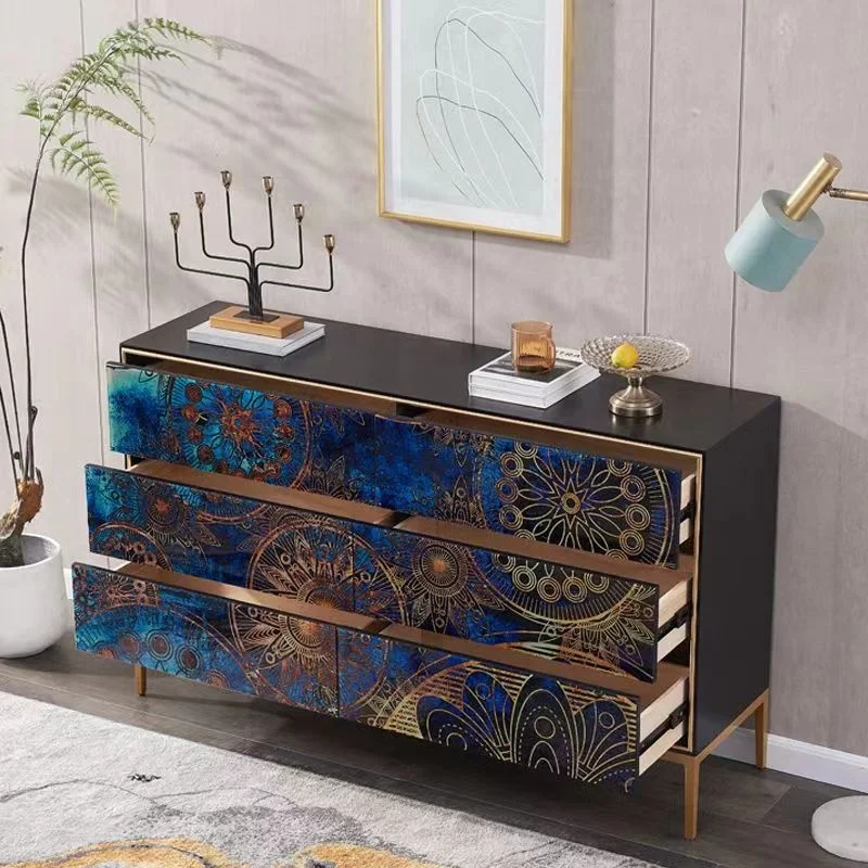 Italian solid wood six bucket cabinet bedroom living room storage cabinet painted table side storage cabinet