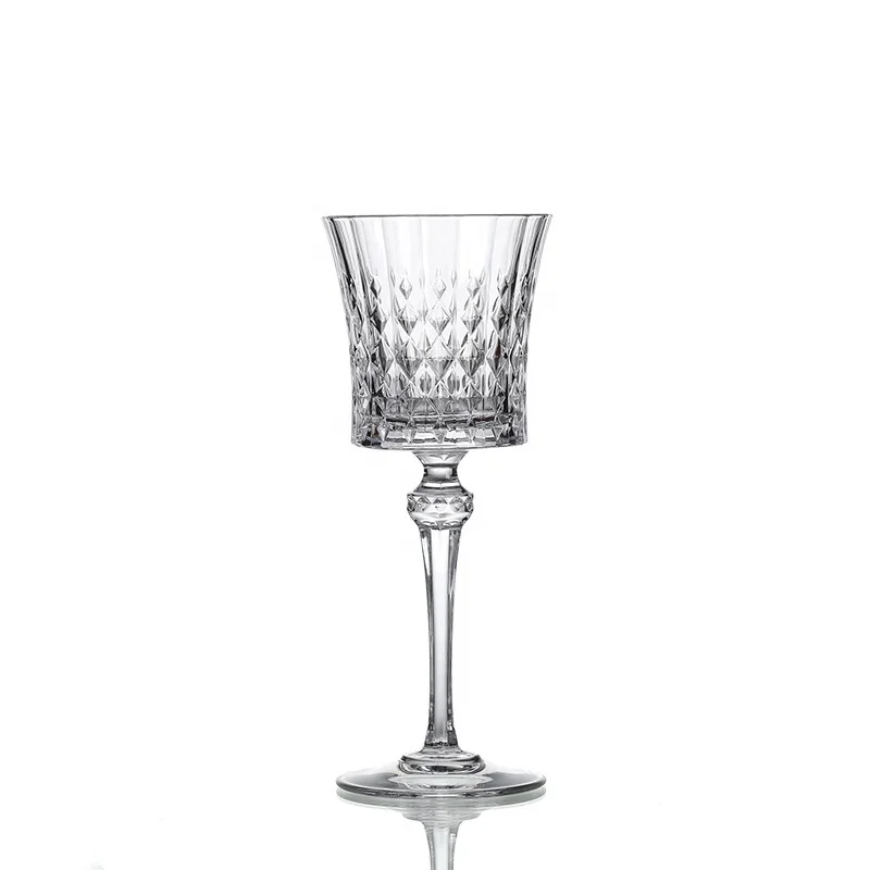 Elegant Diamond Wine Goblet Glass Wine Goblet Diamond Vintage Diamond Cut Glass Crystal Water Goblet Wine Glass
