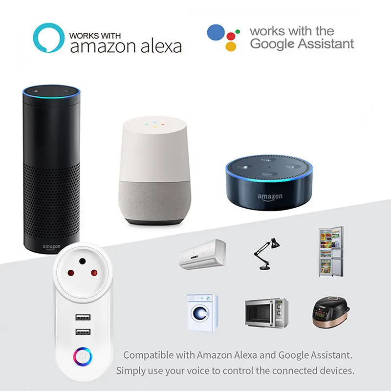 2USB universal wifi smart home socket Smart Life Alexa Smart Plug US UK IN AU EU IL ZA CH JP Smart Power Plug with USB port