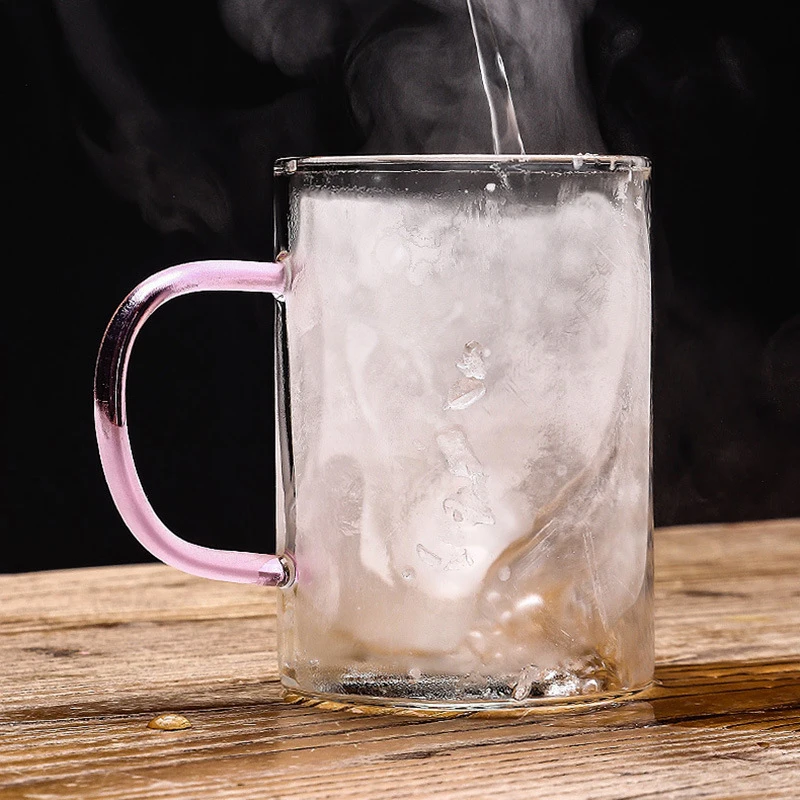 Coffee juice mug wholesale custom simple high borosilicate glass home straight transparent tea office anti-mixing color