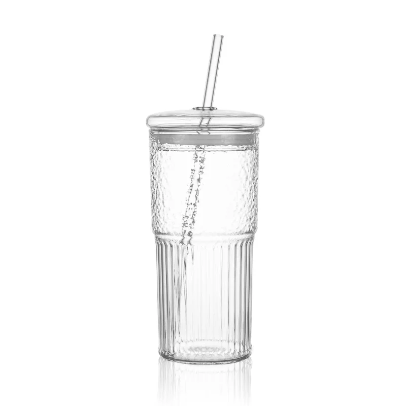 20 OZ High Borosilicate Glass Tumbler Iced Coffee Water Smoothie Bar Glassware Mug Clear Glass Cups With Lids and Glass Straws