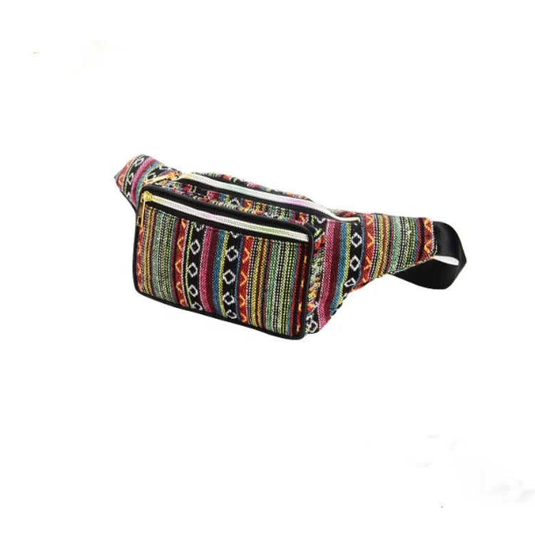 Fashion ethnic style ladies waist bags colorful striped lady crossbody belt bag