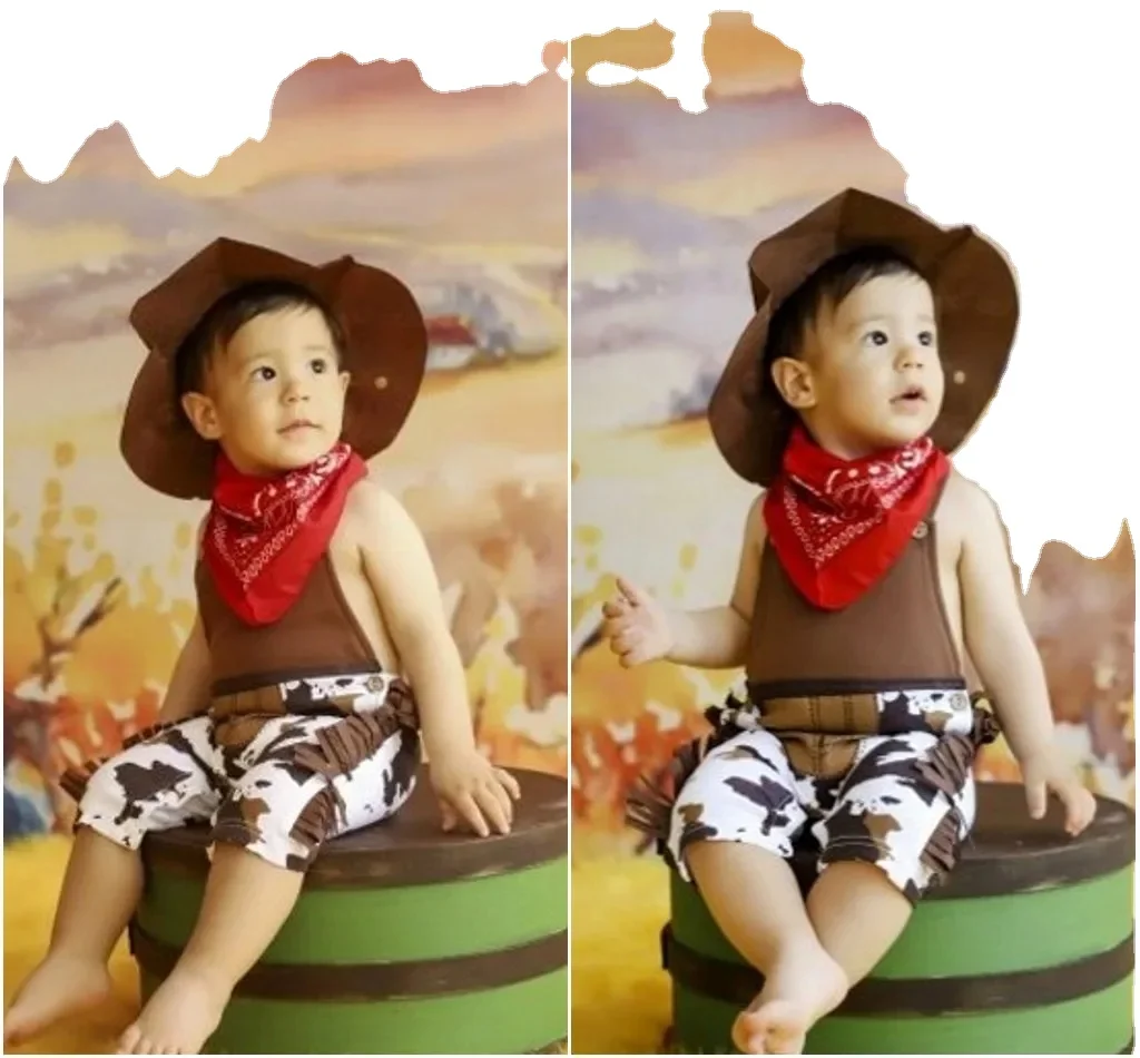 Kid Cowboy Boys 18-24 Month Fancy Western Boys Romper Toddler Wild West Western Cowboy Costume With Hat