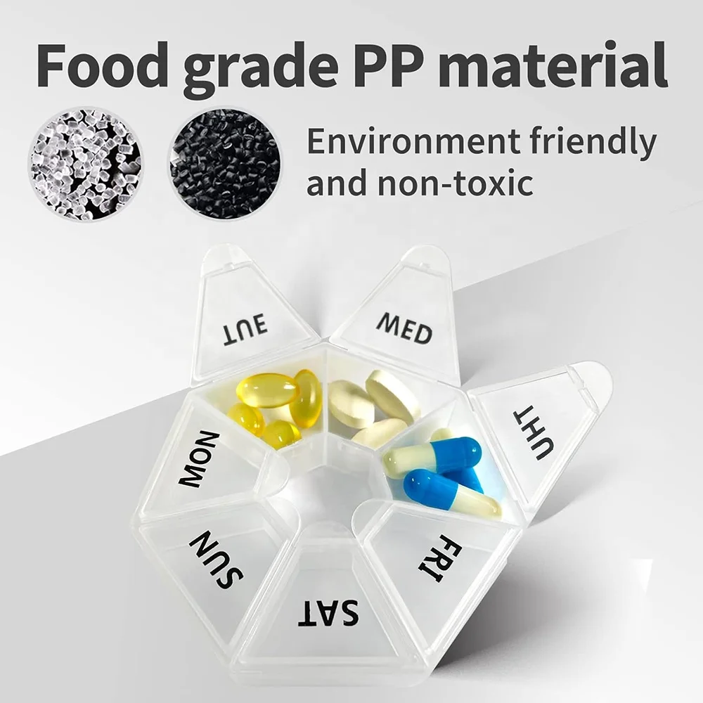 Moisture Proof Pill Box Weekly Small Plastic Pill Organizer for Pills/Vitamin/Fish Oils/Medication