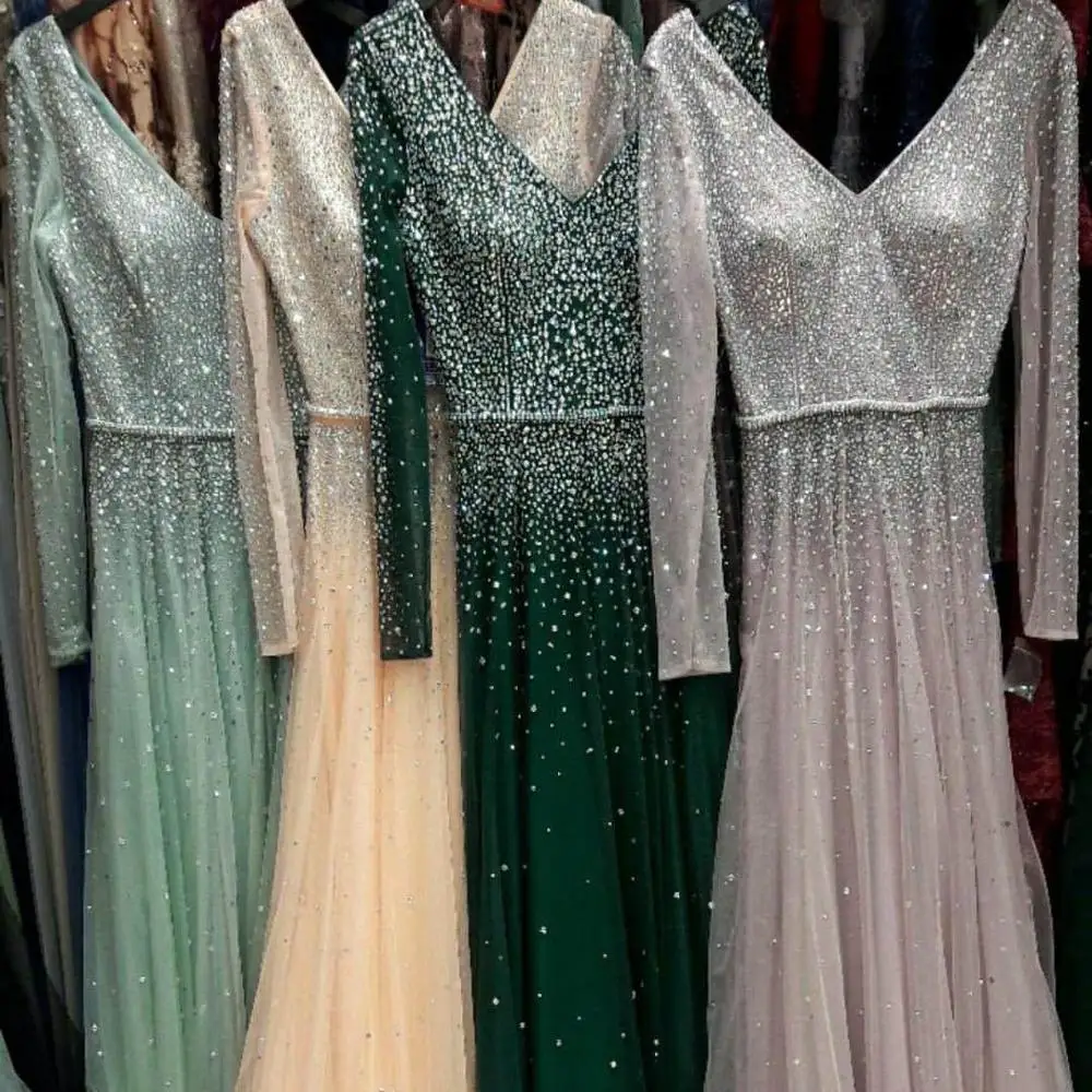 
2020 customized sequin new sexy evening dress diamond appliqued Shinning long evening Dresses 