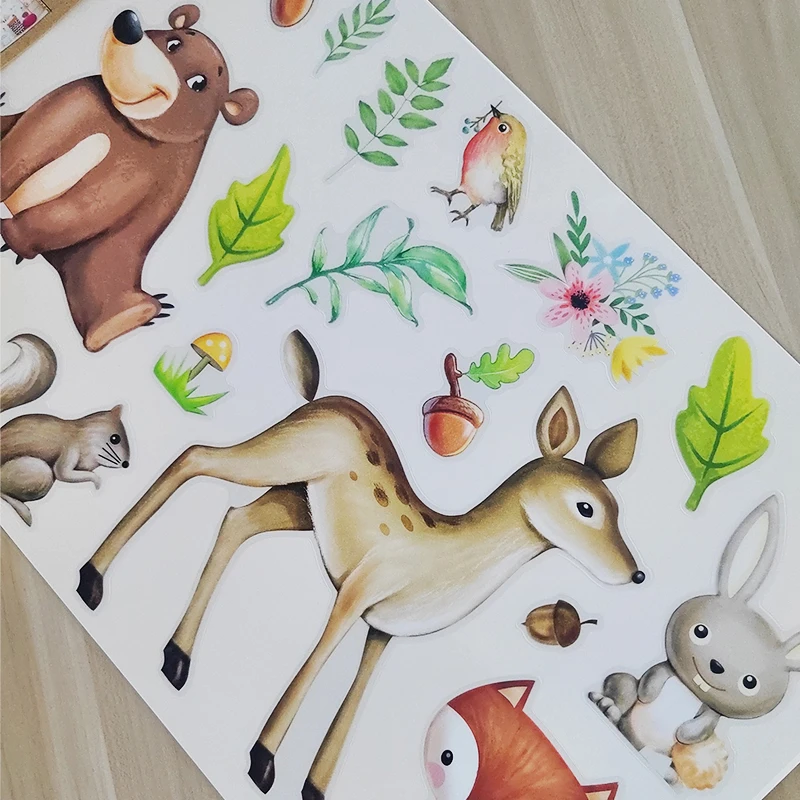 Custom design deer bear cute rabbit tree and animal pvc wall stickers for kids bedroom home decoration