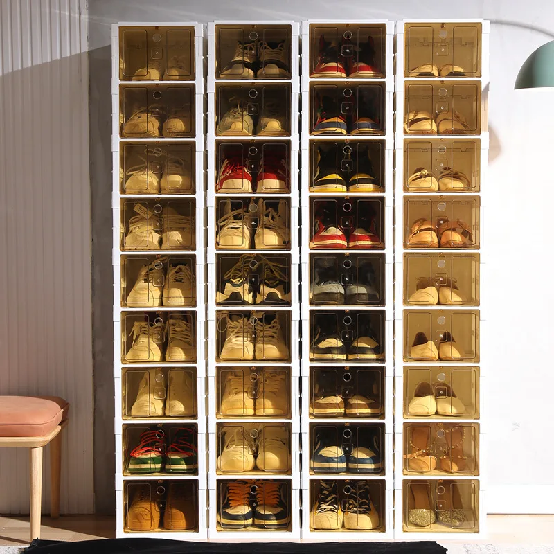 Amazon Custom Household Installation-free and Foldable Plastic Shoe Storage Container Organizer Stackable Folding Shoe Box