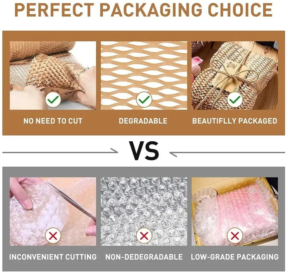 Mesh Honeycomb Perforated Wrap Paper Biodegradable Kraft Paper Cushioned Packaging Roll for Packing & Moving