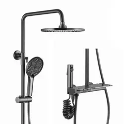 Piano Bathroom Shower Faucet Set Wall Mounted Gun Gray Piano Bath Shower System Solid Brass Bathtub Mixer Tap Rain Shower Head