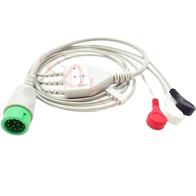 Medical 3 lead cable snap AHA ECG cables compatible for Comen8000E, Star8000, Comen NC10