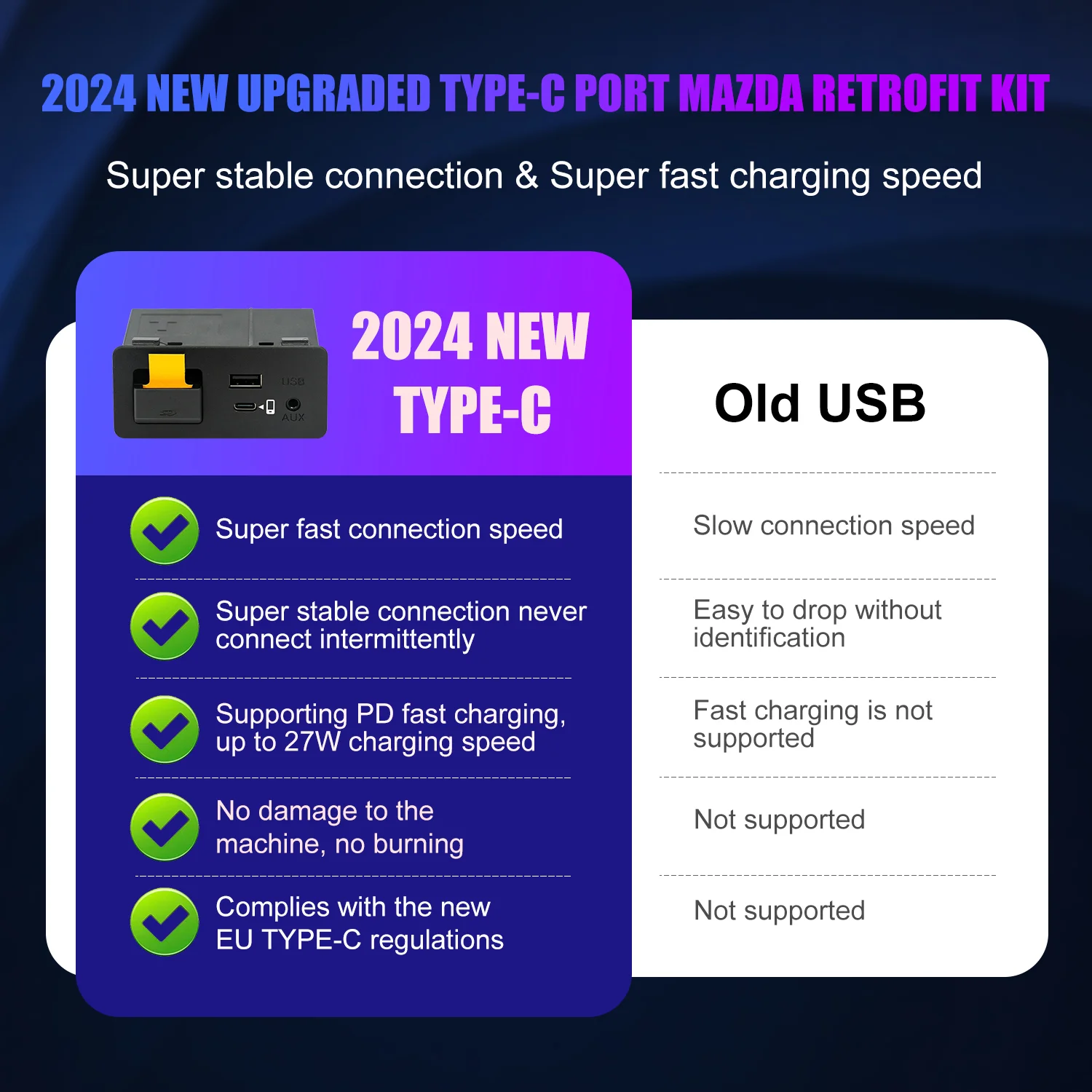 Mazda Carplay and Android Auto Retrofit Kit, TK78-66-9U0C OEM Media Hub Fits to MZD Connect System, Compatible with Mazda 2/3/6