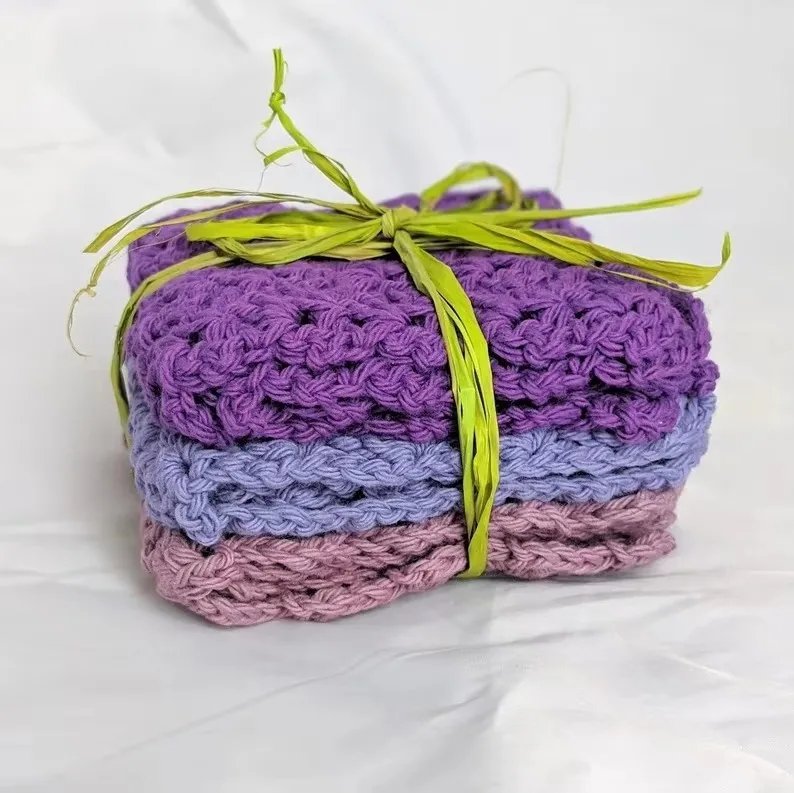 Y-F Crochet Washcloths Set Handmade 100% Cotton Natural Soft Lovely Weave Washable Dishcloths