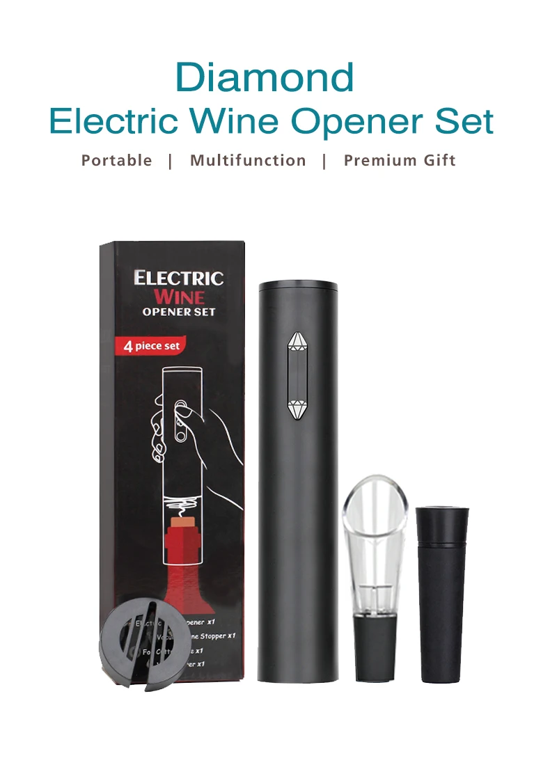 Battery Operation 4 in 1 Electric Automatic Wine Bottle Opener Corkscrew Accessories Gift Set for Business Clients