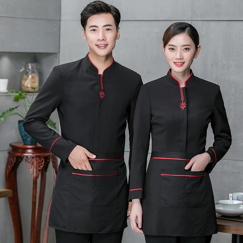 
Factory Hot Sales Unisex Restaurant Hotel Bar Club Waiter And Waitress Work Uniform Staff Uniforms set 