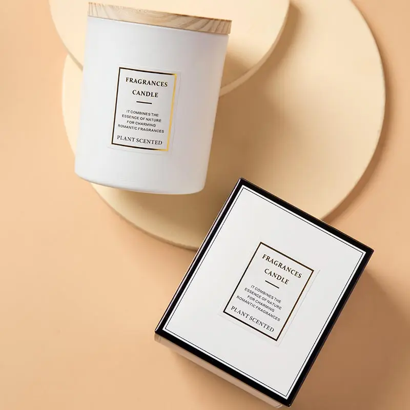 Custom Logo Wood Lid White Black Matte Colored Glass Candle Jar For Candle Making