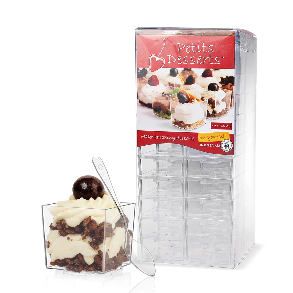Europe-Pack 60ml 2oz disposable square PS plastic ice cream dessert pudding cup with spoon