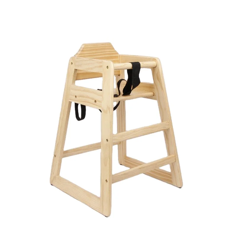 Customization Multi-Function Folding Restaurant Solid Pine Natural Color Wood Baby High Dining Feeding Chair