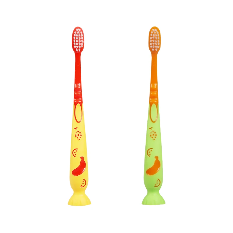 Perfect Kids Suction Toothbrush Cartoon Printing Rubber Handle with Suction Cup Children Tooth Brush Customized Logo Acceptable