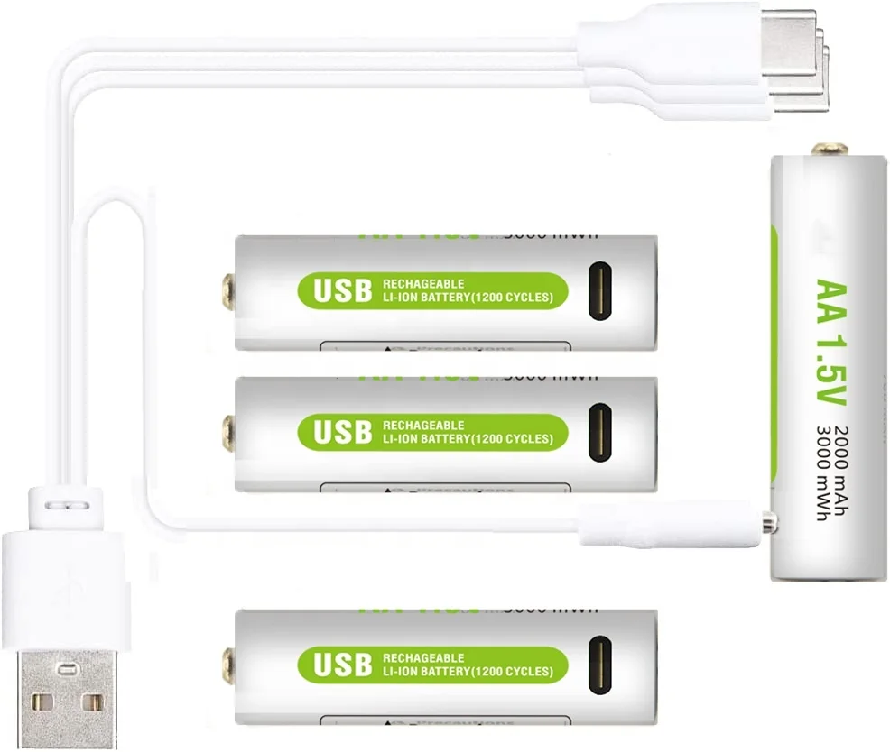 USB аккумуляторные батареи 1 5 В 1100mwh 3000mwh 2000 мАч литий-ионные AA AAA Type-C Батарея