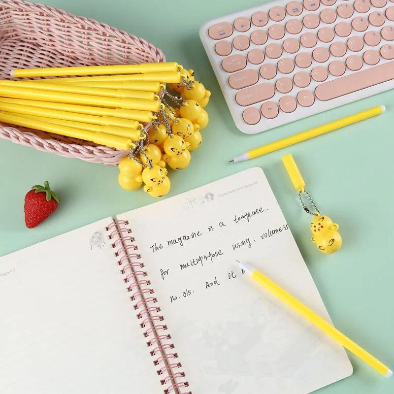 Wholesale Cute Tumbler Pikachu Pendant Neutral Pen Creative Cartoon Blue Black Heat Vanish Erasable Pen