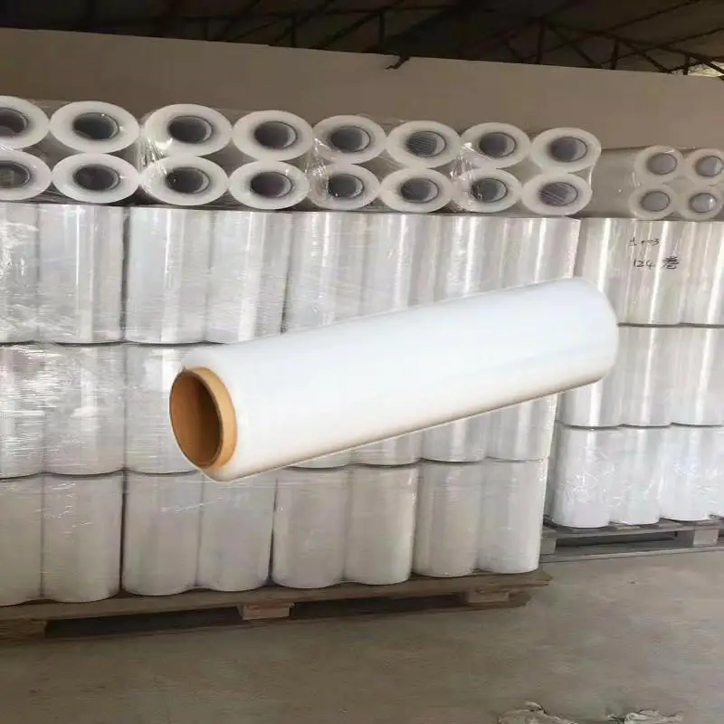 store Transparent 5 inch 80 gauge industrial shrink film shrink mini wrap r pallet wrap stretch film plastic wrap with dispense