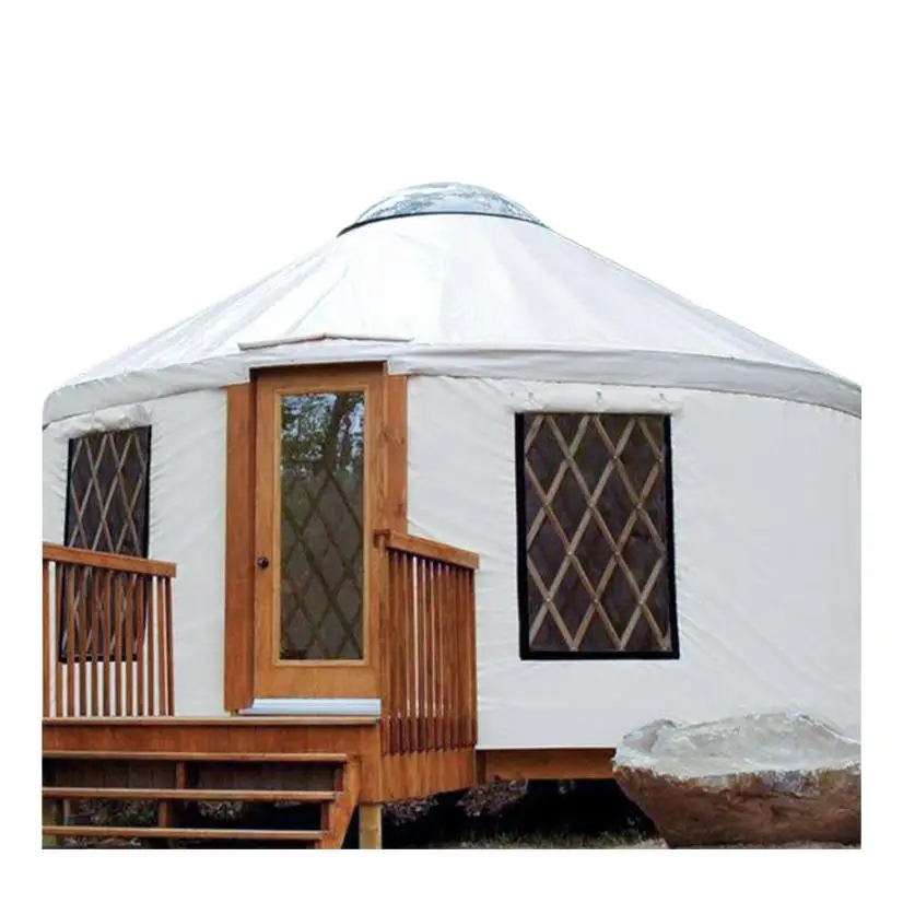 Heavy Duty Eco Tenda House Shaped Permanent Wooden Yurt Out Door Lodge Glamping Beach Tourist Resort Luxury Hotel Safari Tent