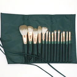 14Pcs Personalized Wholesale Wooden Handle Makeup Brush Luxury Dark Green Private Label Makeup Brush Set