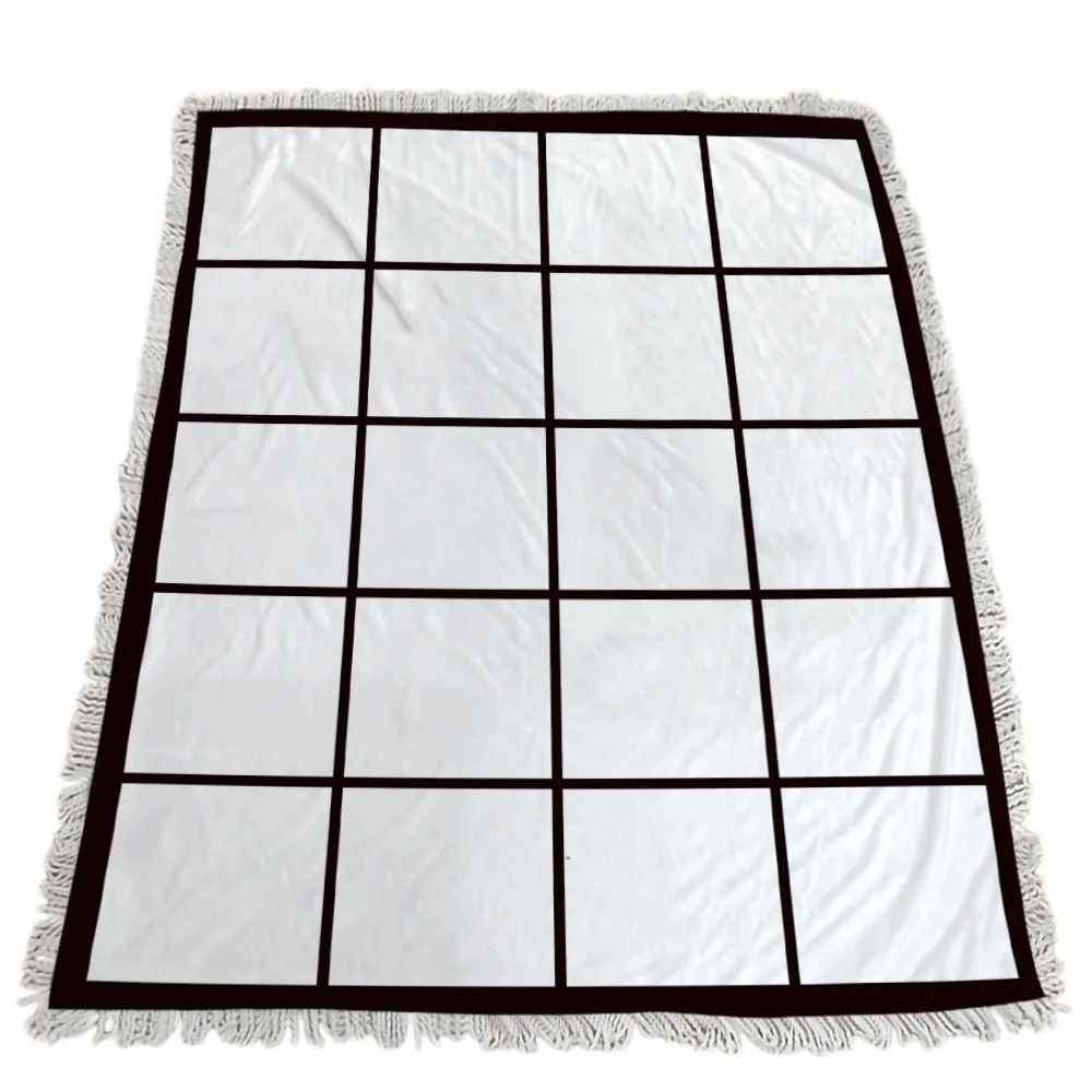 USA warehouse Polyester  9 panel 15 panels 20 panels Flannel square fringe blank sublimation blanket for heat press printing