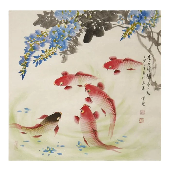 Картина кои на удачи Китайская каллиграфия с девятью рыбками картина чернилами вертикальная подвесная