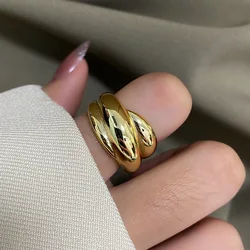 Geometric brass ring gold plated non tarnish jewelry fashion korean jewelry 2022 trendy dainty vintage gold rings for women