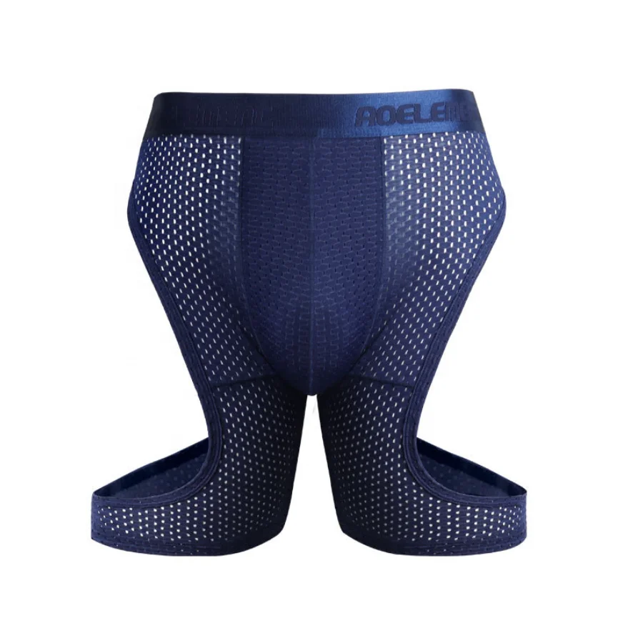 Sports Running Tight Breathable Boxer Anti-Wear Leg Men Underwear Ice Silk Cut-Out Plus Size Lengthened Boxers