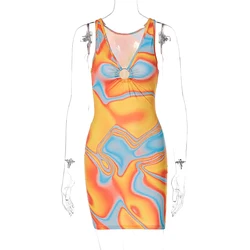 2022 Custom OEM ODM Summer Ladies Dress Casual Woman Dresses Slip Cut Out Graphic Print Bodycon Dress