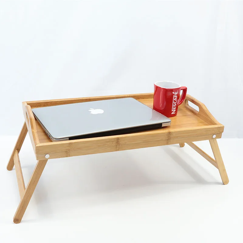 Wholesale Rectangle Natural Bamboo Wood Bed Laptop Desk Serving Trays With Folding Legs Bamboo Breakfast Table