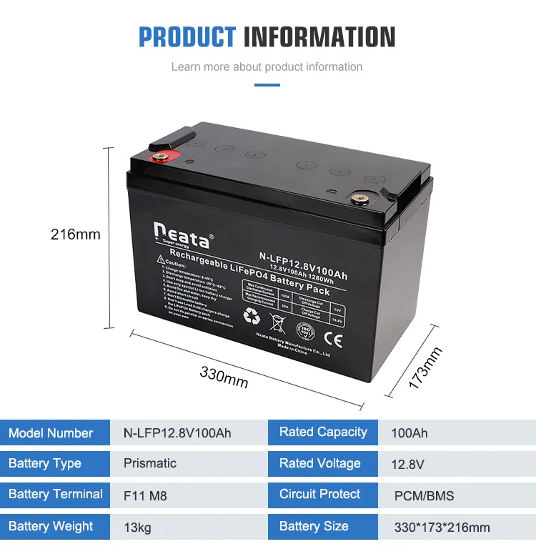 1280Wh Lithium battery 12V 100Ah LiFePO4 for RVs  solar panels caravans boats Off-grid systems