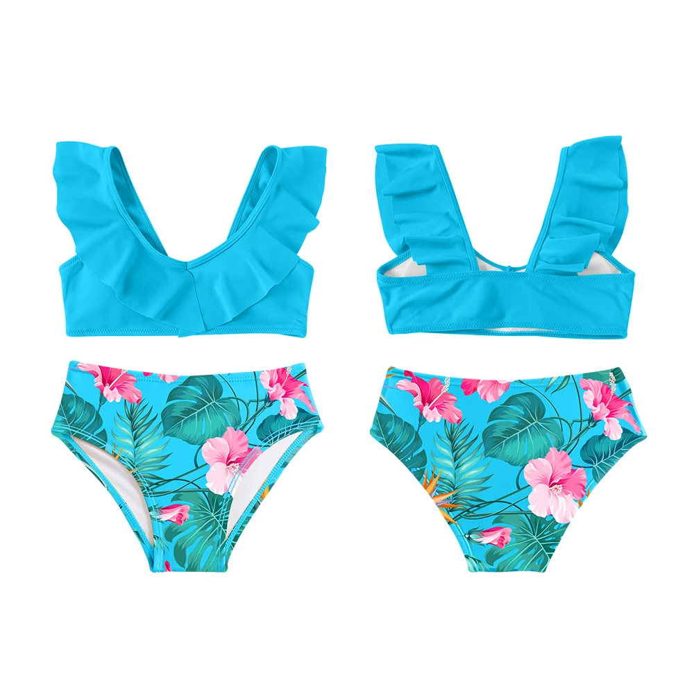 Factory Custom Kids Print Two Pieces Swimwear Girls Children Sublimation Swimming Costumes for Kids UV Cute Cartoon Swimsuit