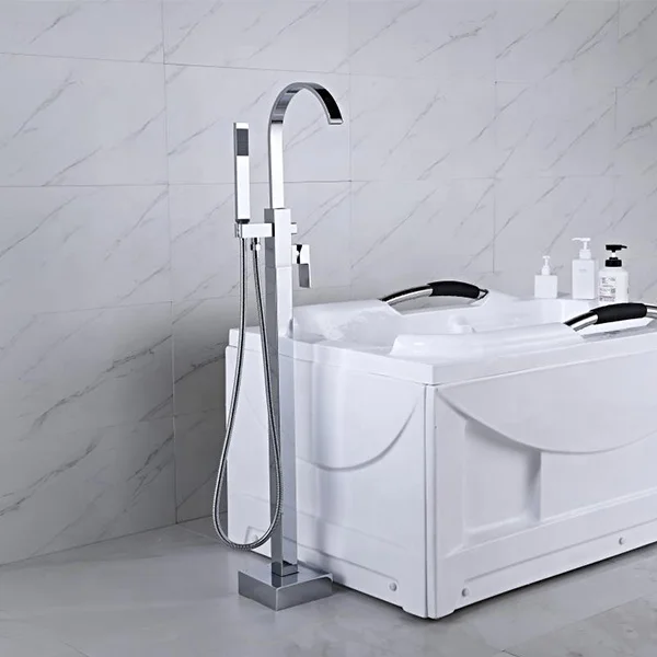Luxury Brass Bathroom Floor Standing Bathtub Shower Freestanding Tub Faucet Set