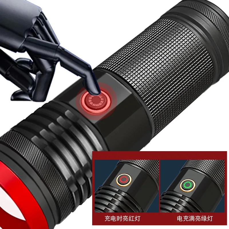 New IPX5 waterproof aluminum alloy telescopic zoom TYPE-C charging strong light understanding  led torch  laser flashlight