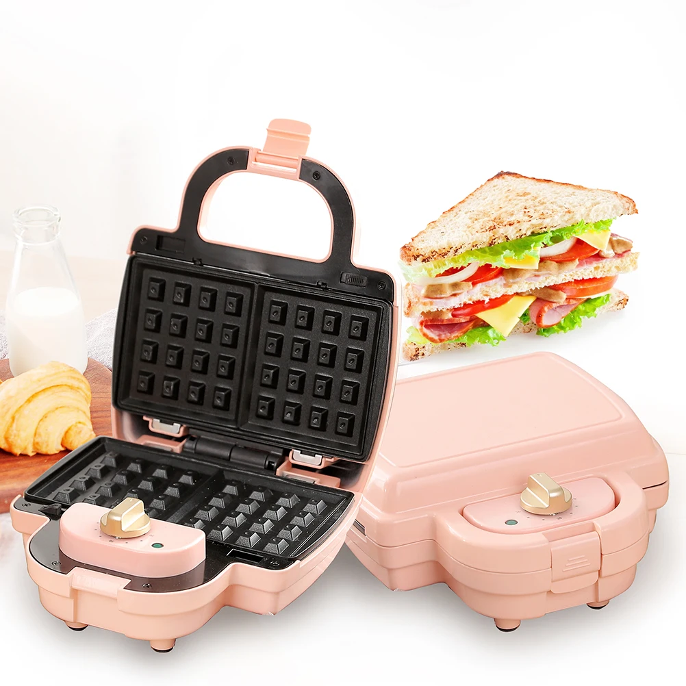 Multifunction Smokeless Pink Mini Household Electric Detachable Non Stick Grill Pan Double Side Heat Waffle Sandwich Maker