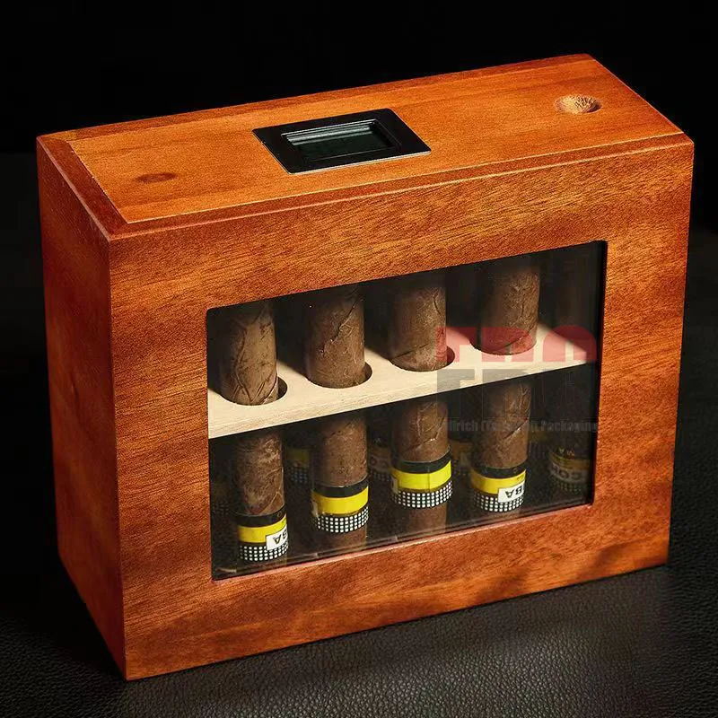 New Arivial Manufacturer Wood Cigar Boxes Humidor with Temperiture  Customized LOGO Hold 12 Cigars