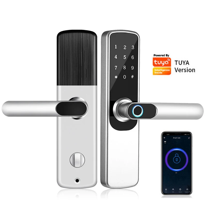 WIFI APP Fingerprint Door Lock with Code Card Key Touch Screen Smart Handle Lock Security Digital Electronic Wooden Door Lock