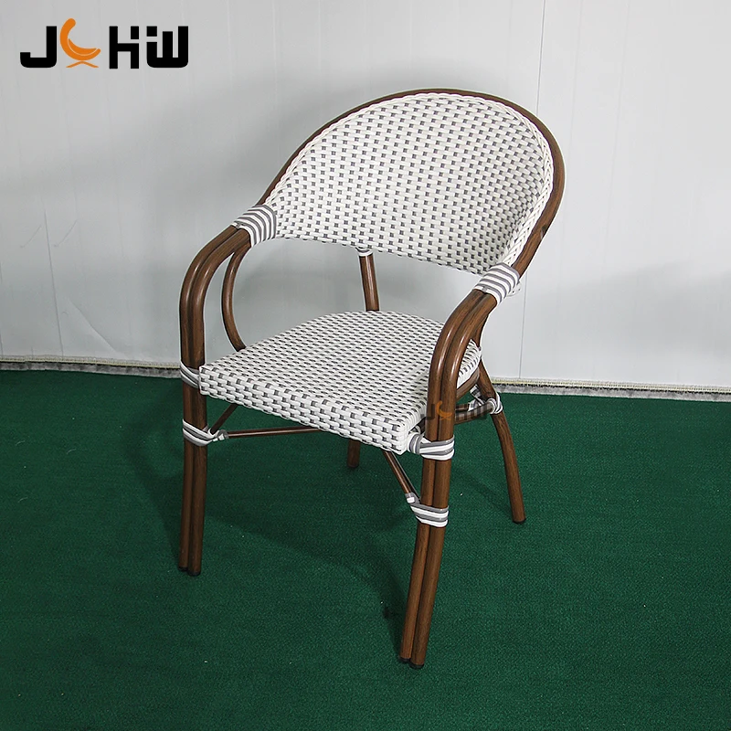 Multi-Color French Bistro Chair Stackable Rattan Outdoor Bistro Armchairs Garden Furniture