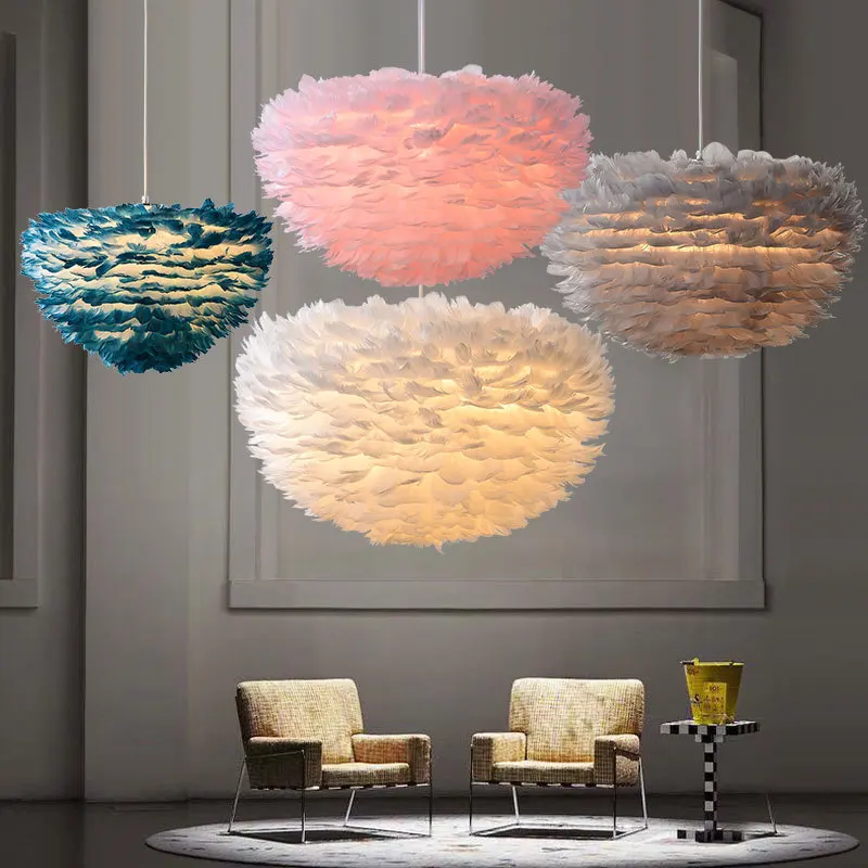 Factory Made Indoor Modern Luxury Round Feather Pendant Lamp Hanging Warm Home Art Chandeliers  Pendant Light Manufacturer