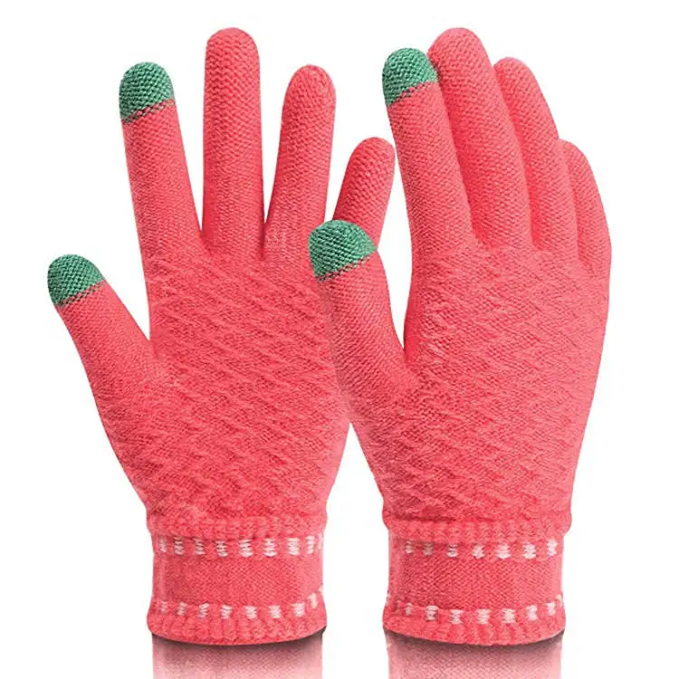 Теплые акриловые вязаные перчатки Wninter шерстяная подкладка термоперчатки для сенсорного экрана зимние