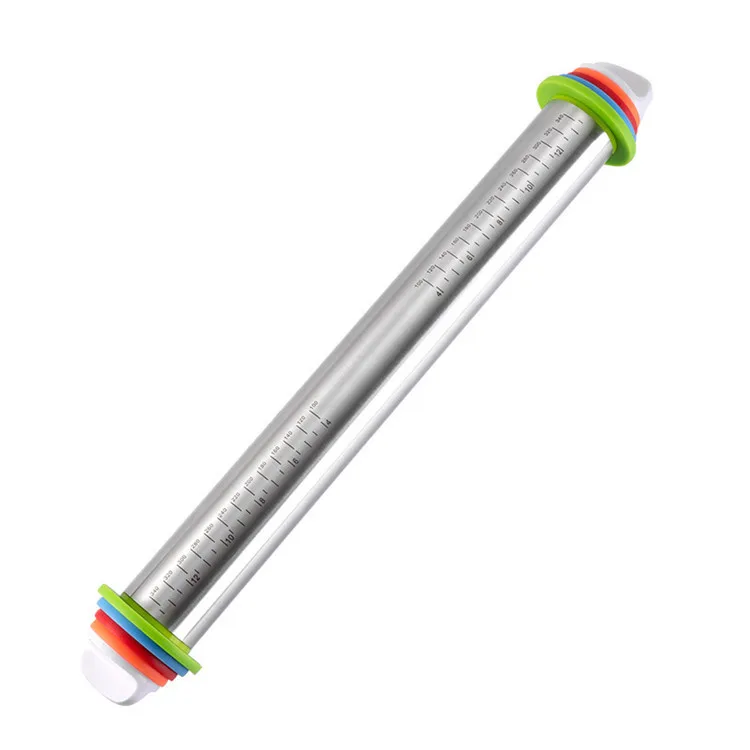 Hot Sale Baking Rolling Pin Stainless Steel Pastry Rolling Pin With 4 Removable Adjustable Thickness Rings Baking Tool